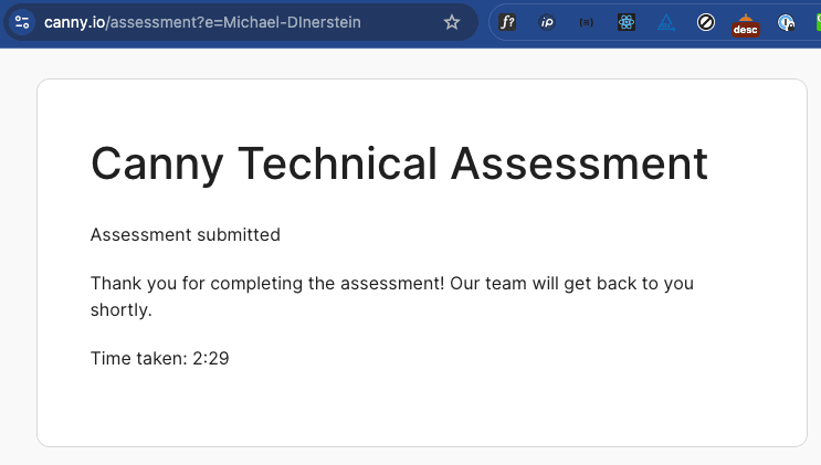 Assessment completion screen