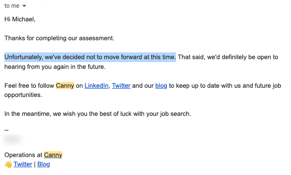 The big rejection email